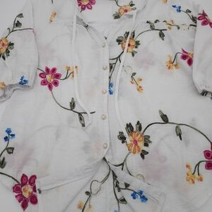 Ana & Rose Floral Embroidered Button Down Boho Shirt